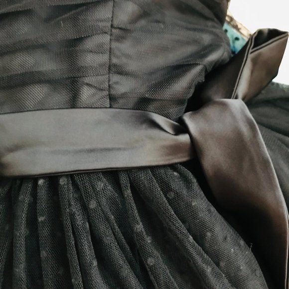 Black Bustier Mesh Black Midi Dress Party Collection Formal Satin Bow Prom Event - Picture 10 of 11